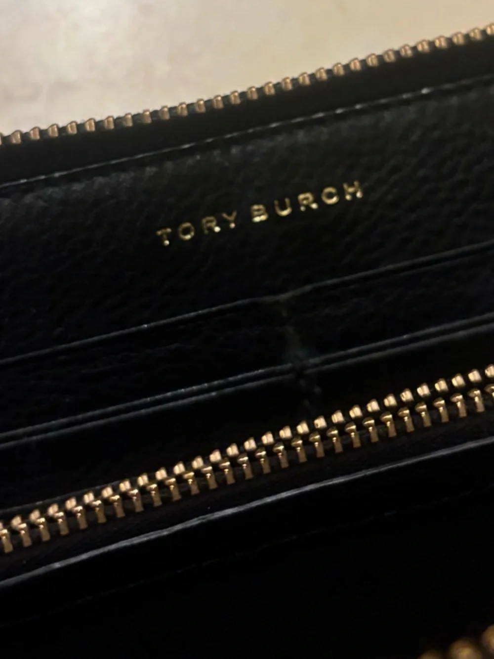 Tory Burch Black Leather Zip-Around Wallet with Gold Hardware - Picture 5 of 5